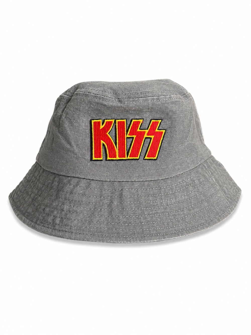 KISS Logo Gray Bucket Hat Rock Band Embroidered Casual Concert Festival Hat